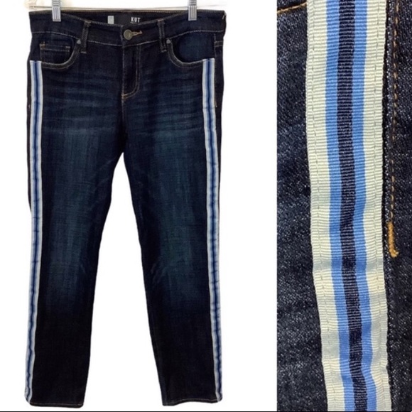 Kut from the Kloth Denim - Kut from the Kloth Stevie Ankle Straight Leg Jean with Blue Varsity Side Stripes